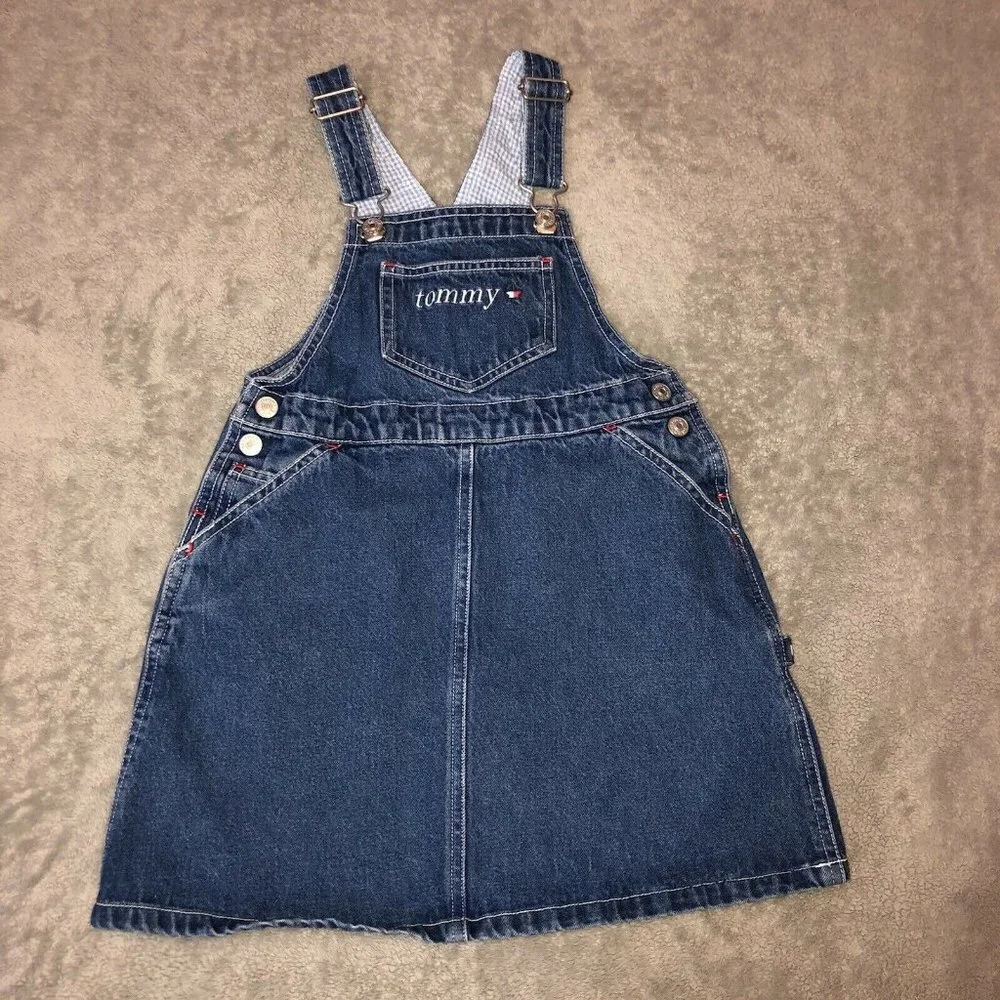 HOST PICK Vintage TOMMY Girls Denim Overall Bib Dress Sz 5